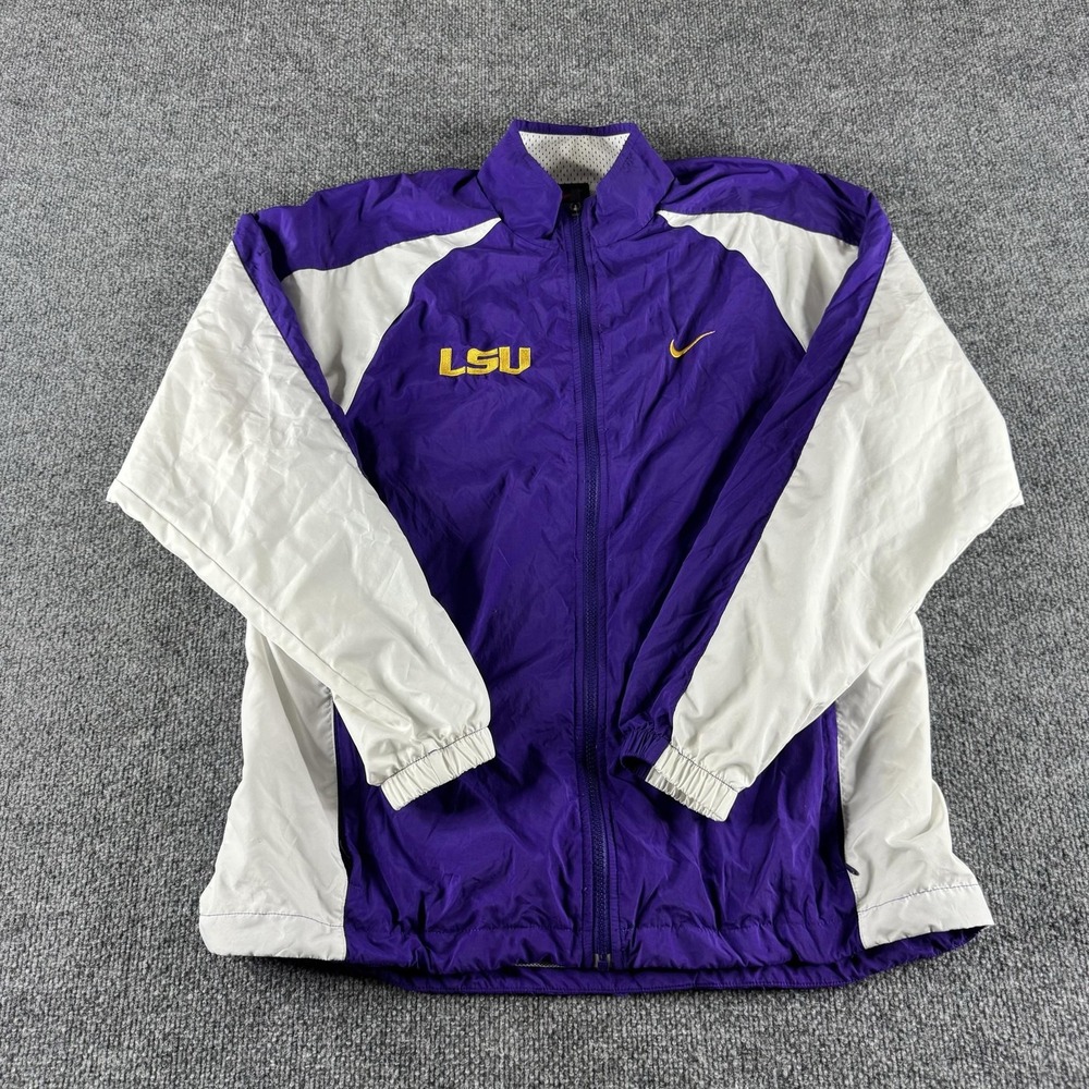 Vintage LSU Tigers Jacket Mens M Purple NCAA Football Nike Zip Windbreaker 90s